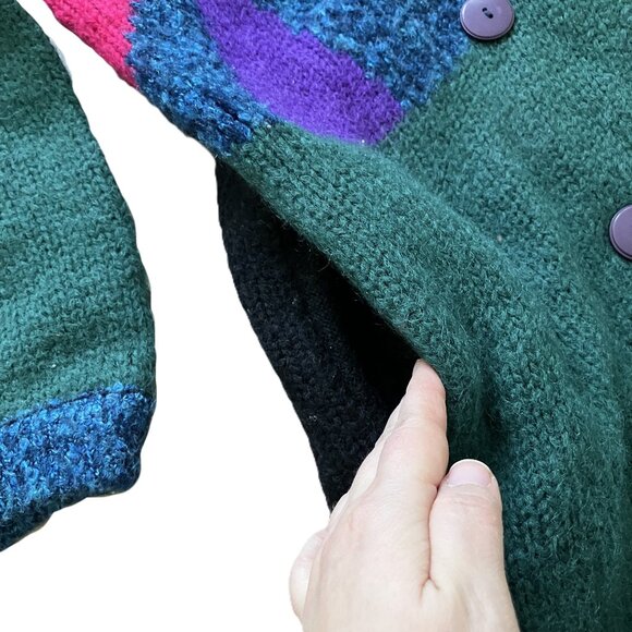 La Monte Mohair Blend Knit Cardigan Sweater Jacket Vintage Jewel Tone Geometric - Picture 6 of 11